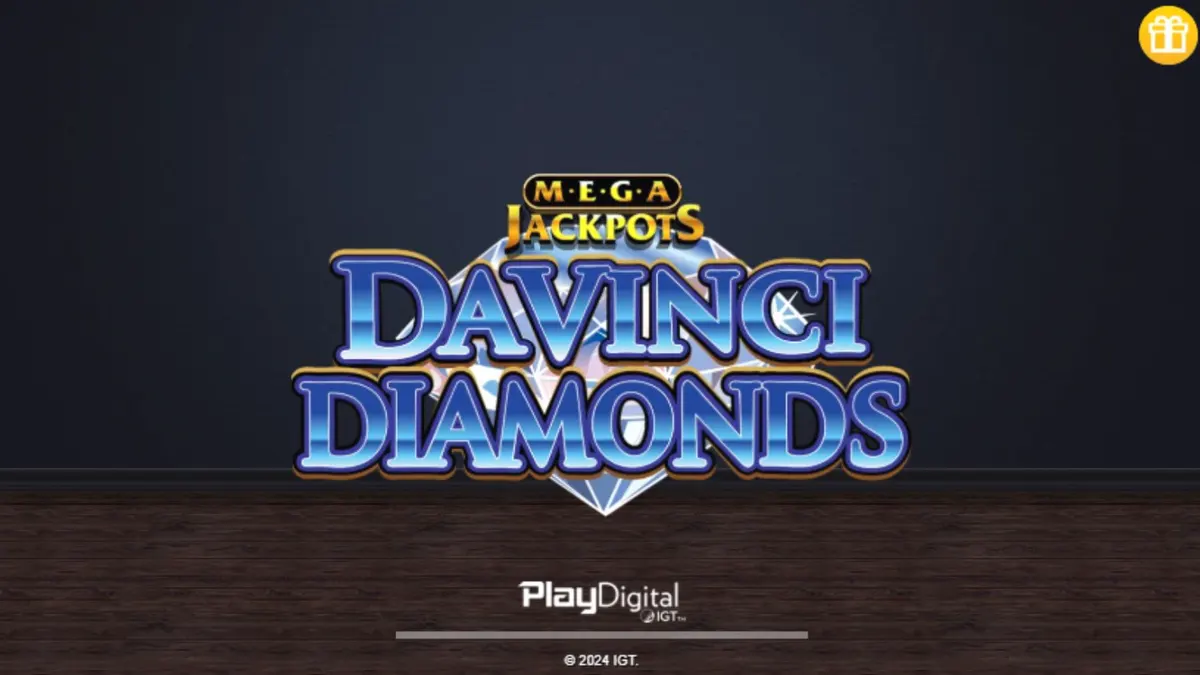 Isang visual na representasyon ng Mega Jackpot DaVinci Diamonds slot na nagpapakita ng mga diamante at sining.