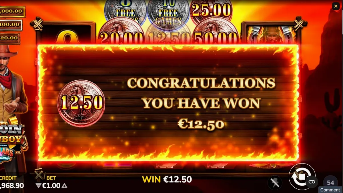 Isang tanawin ng Wild West na may mga cowboy at gintong barya na sumisimbolo sa 3 Coin Cowboy Dollars & Dreams slot.